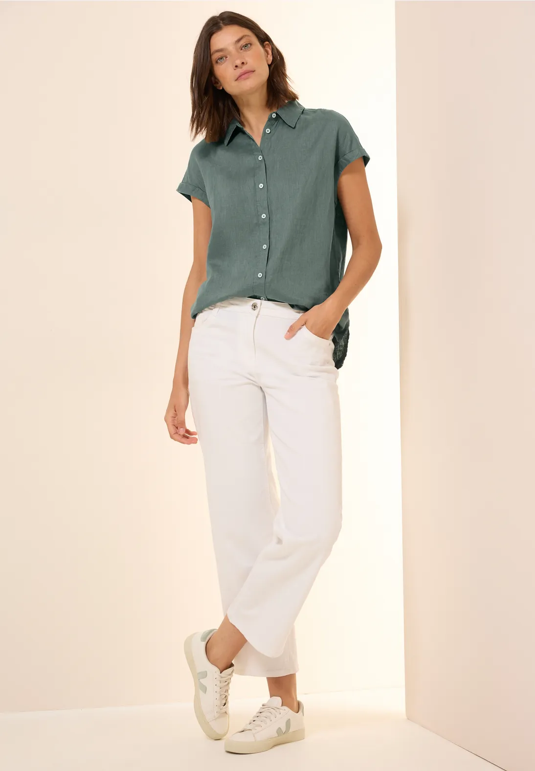 Cecil linnen overhemd blouse, balmy khaki