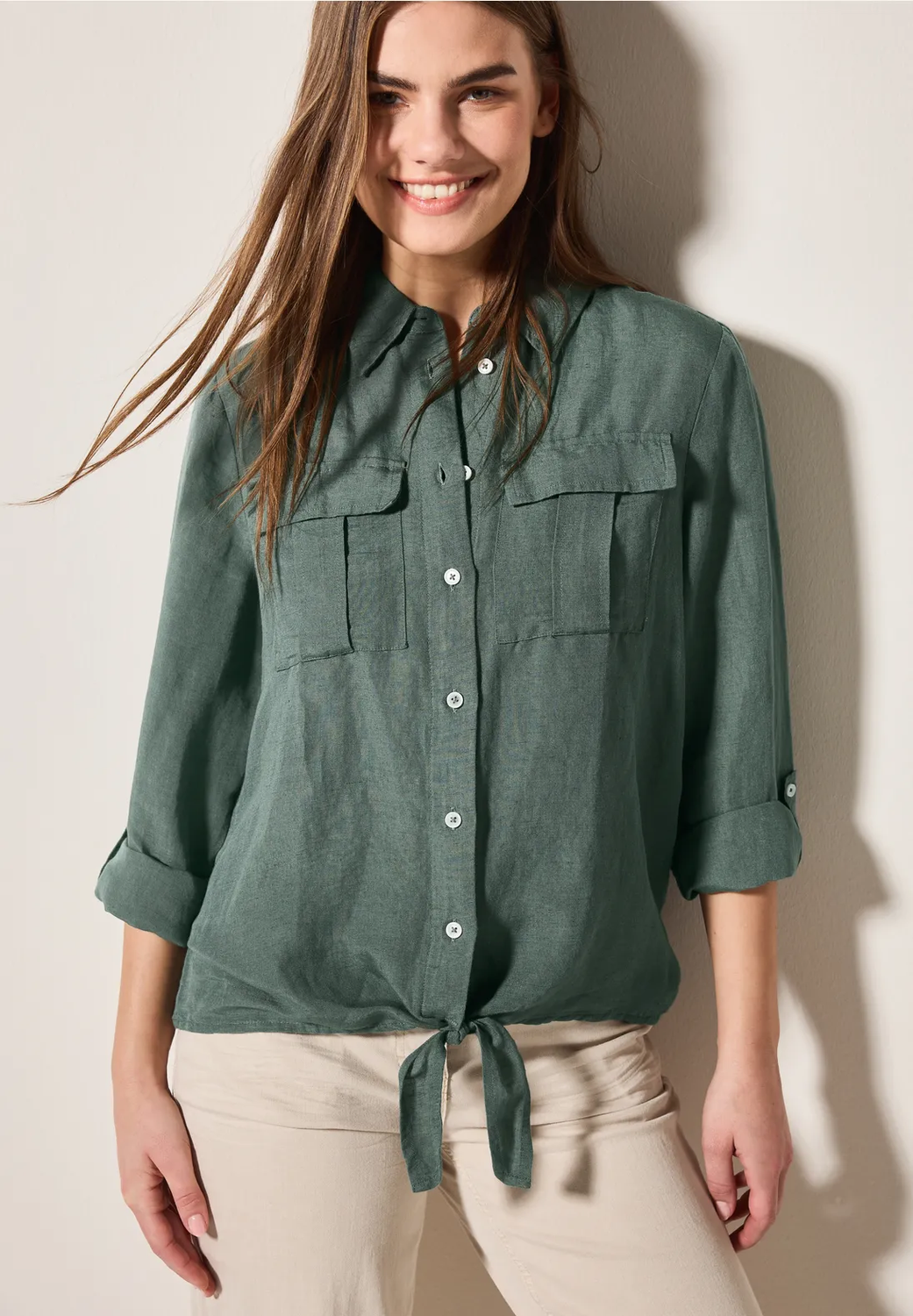 Cecil blouse met knoop in de zoom, balmy khaki