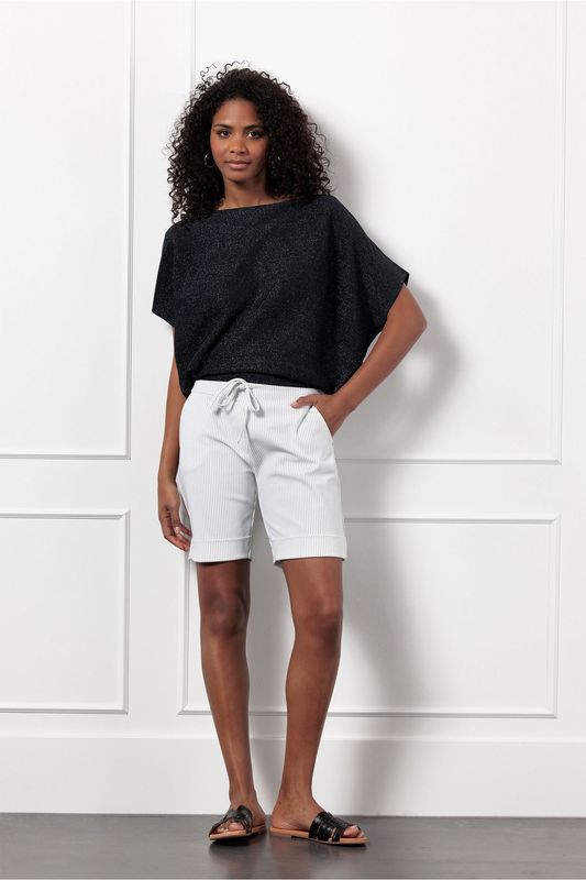 Studio Anneloes City bonded pinstripe bermuda, off white/dark blue
