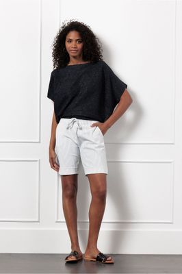 Studio Anneloes City bonded pinstripe bermuda, off white/dark blue