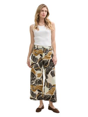 Tom Tailor Culotte broek met linnen, neutral cut leaves design