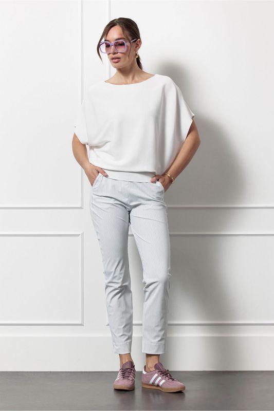 Studio Anneloes  Anne bonded pinstripe trousers, off white/dark blue