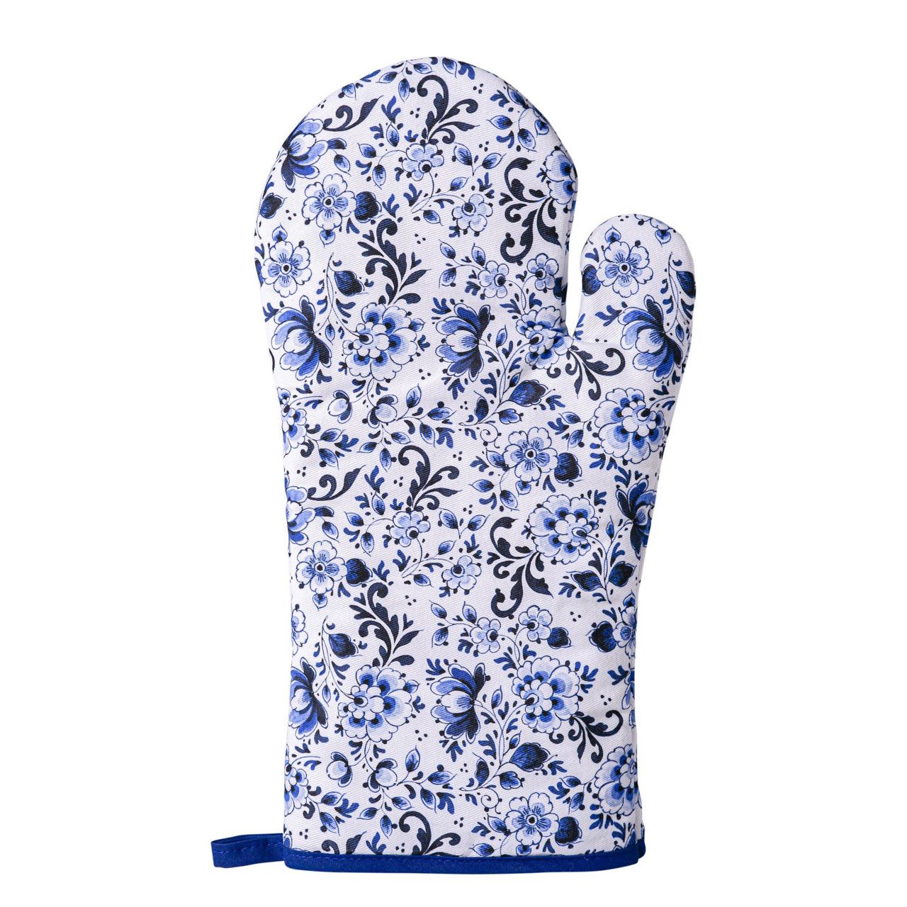 Heinen Ovenwant Bloemen, delfts blauw