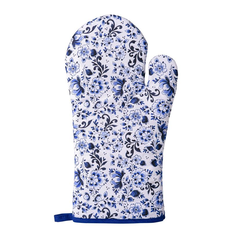Heinen Ovenwant Bloemen, delfts blauw