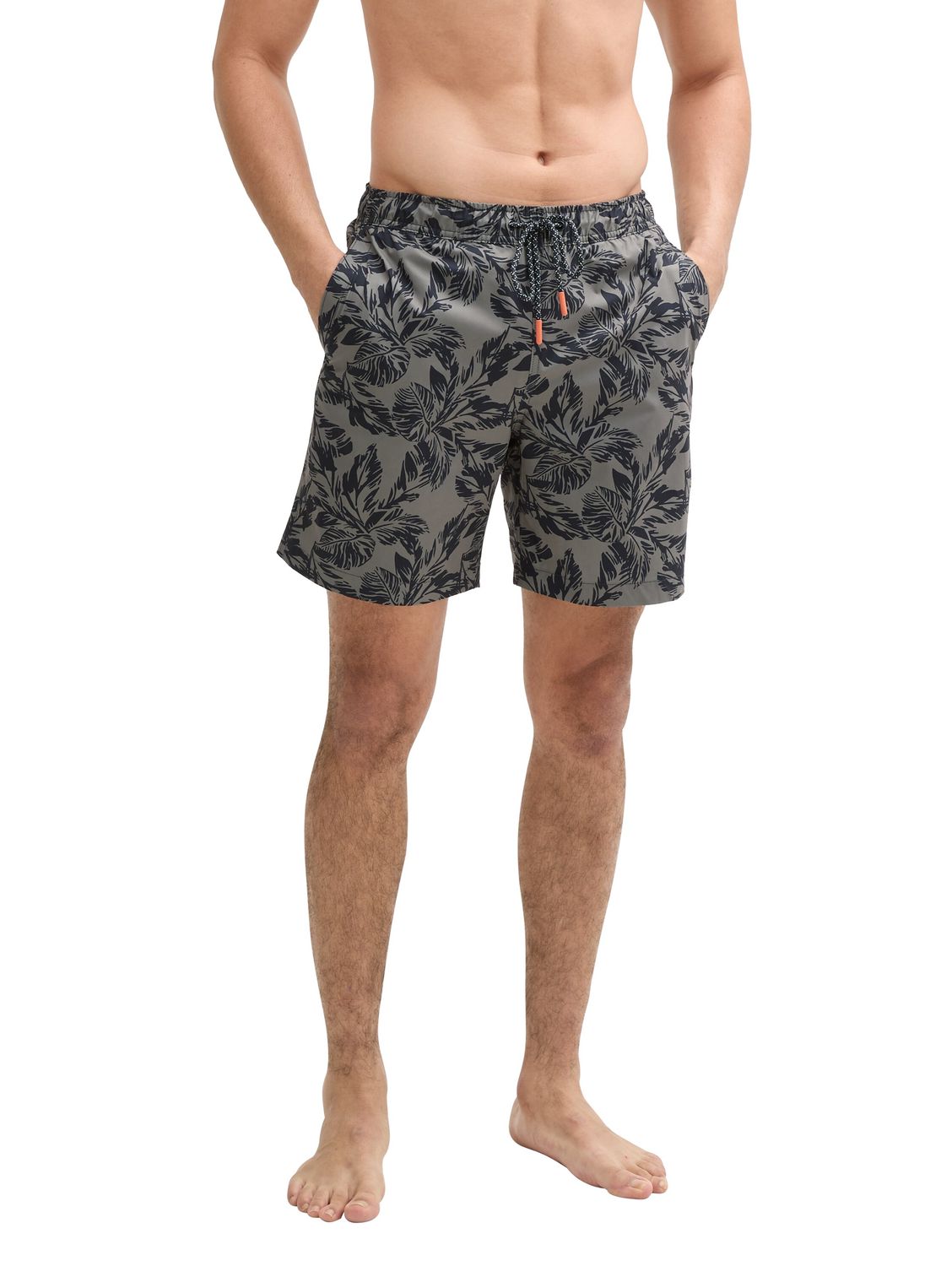Tom Tailor zwemshort met print, olive navy leaf design