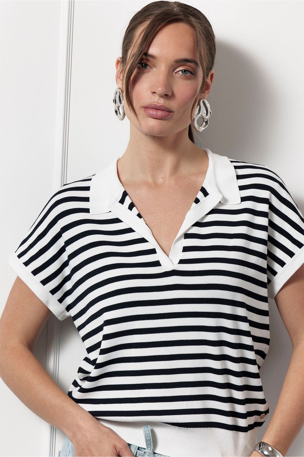 Studio Anneloes Drew stripe ssl pullover, off white/dark blue