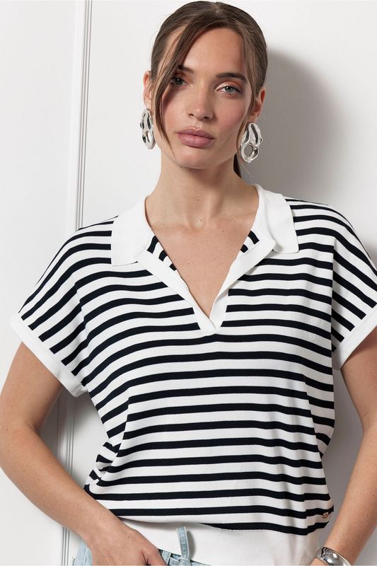 Studio Anneloes Drew stripe ssl pullover, off white/dark blue