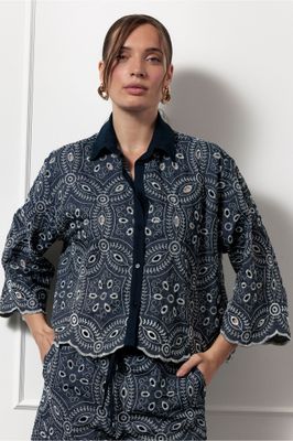 Studio Anneloes Midge broderie blouse, dark blue/off white