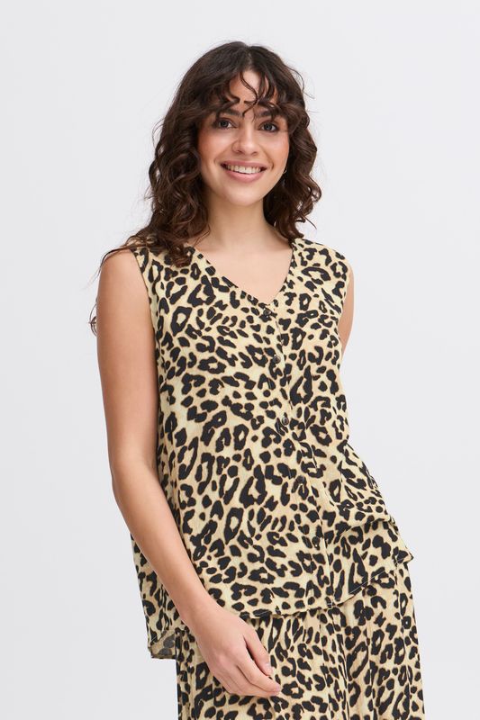Fransa Fease Blouse, Brown leopard art