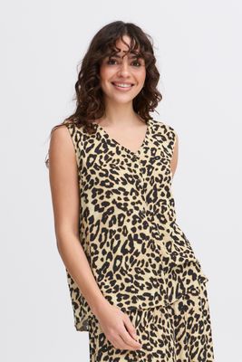 Fransa Fease Blouse, Brown leopard art