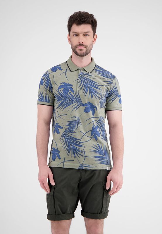 Lerros modieus poloshirt met zomer patroon, tinted grey