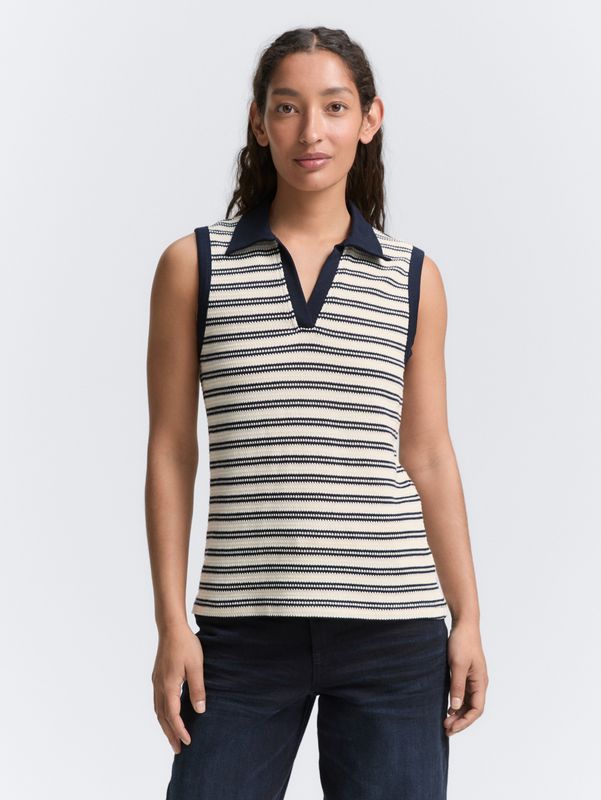 Tom Tailor gebreide top met polokraag, offwhite navy structure