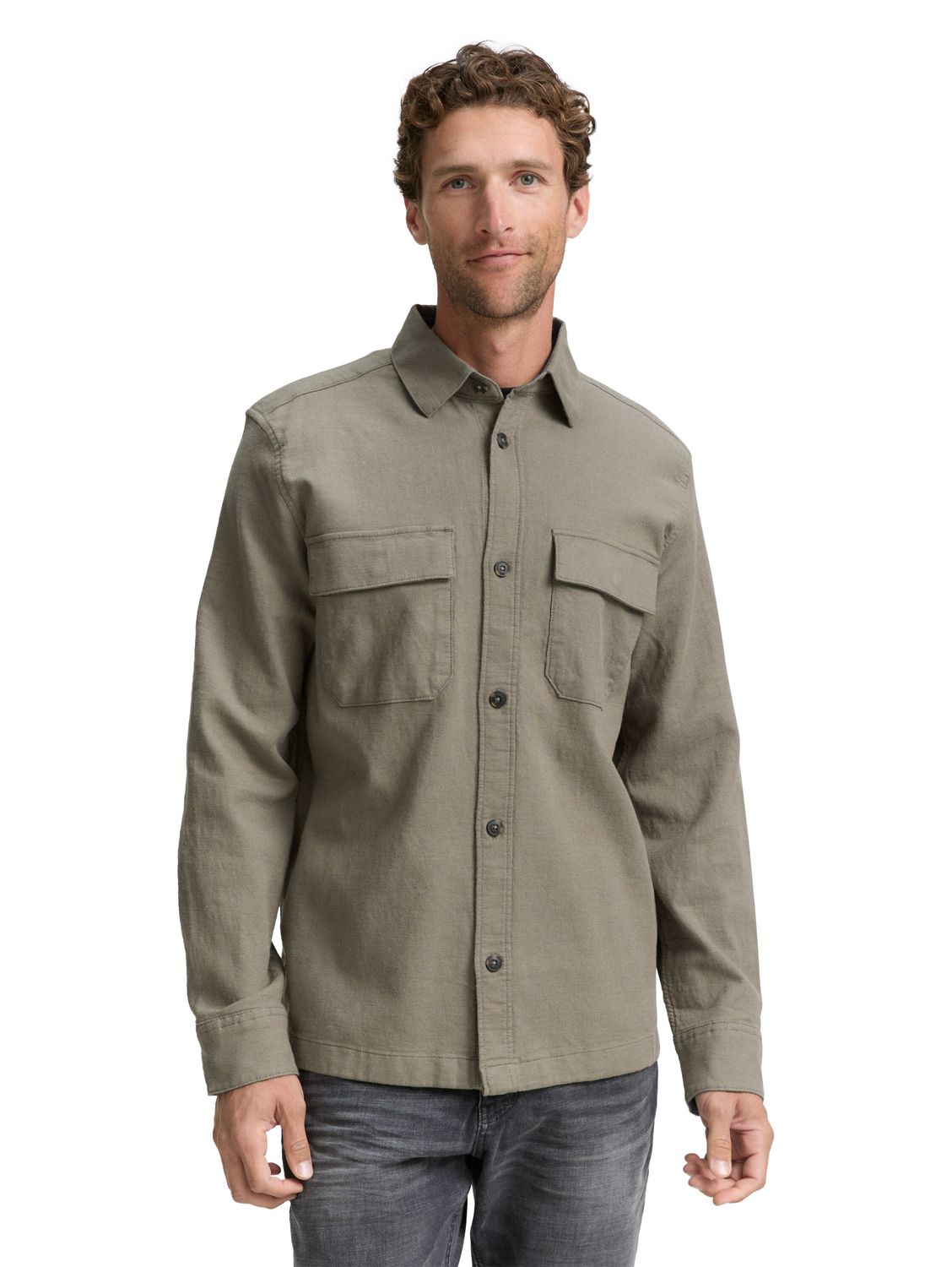 Tom Tailor overhemd met borstzakken, smokey olive green