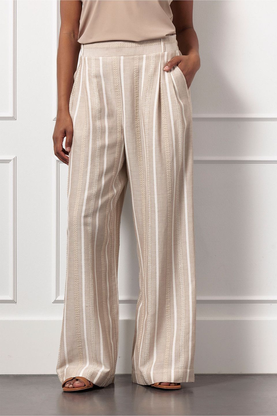 Studio Anneloes Fardeau gold stripe trousers, latte