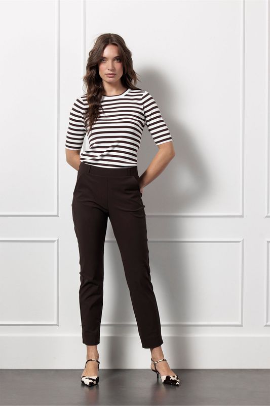 Studio Anneloes Luna shortsleeve stripe pullover, off white/espresso