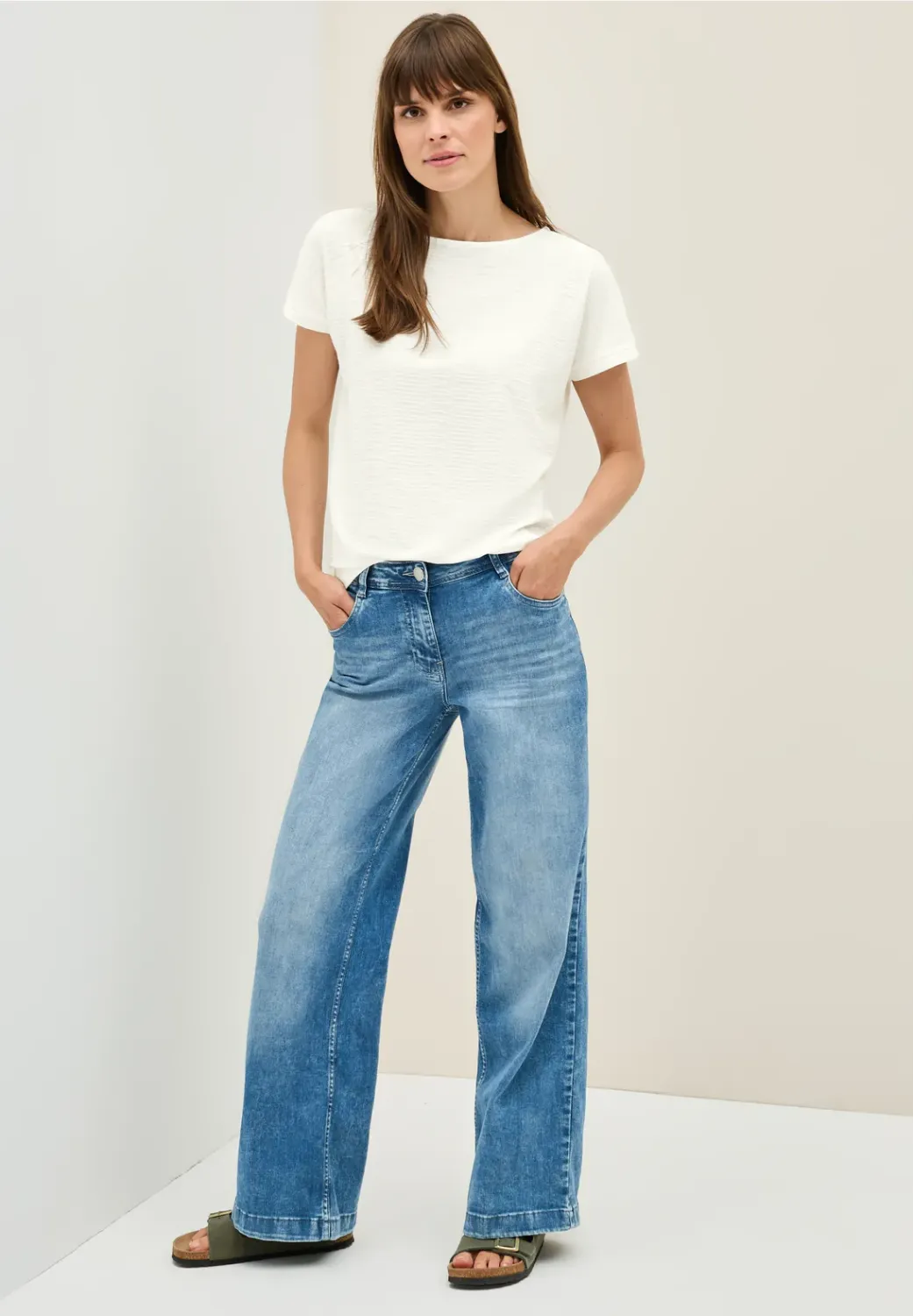Cecil Solid Structure T-Shirt, vanilla white