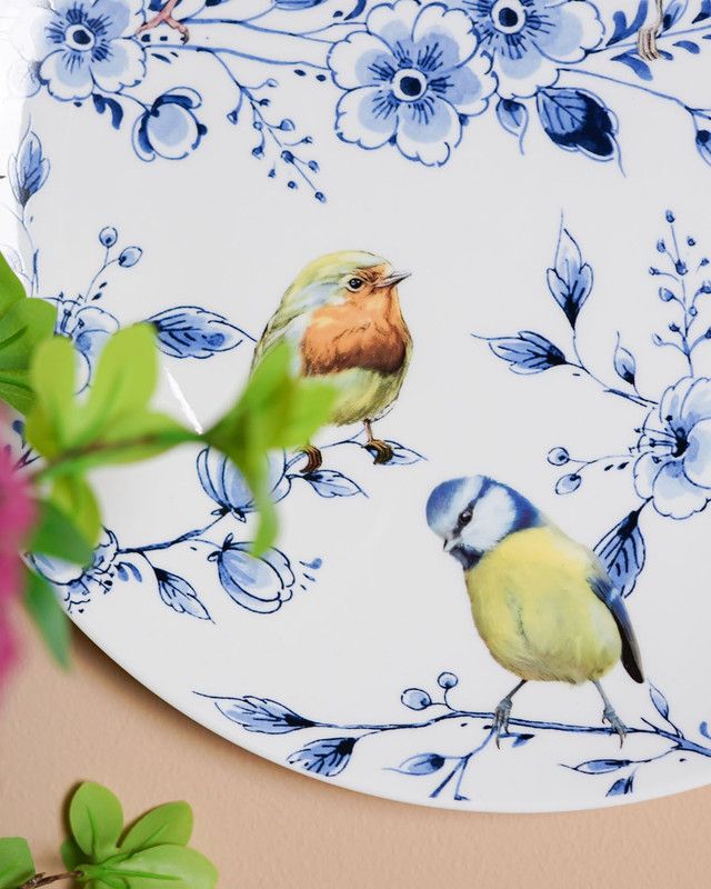 Heinen Wandbord Bosvogels met bloesem, delfts blauw