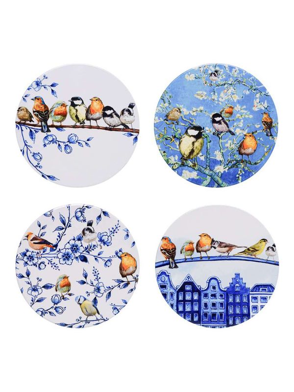Heinen Onderzetters Bosvogels set van 4, delfts blauw
