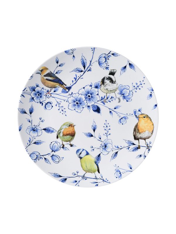 Heinen Wandbord Bosvogels met bloesem, delfts blauw
