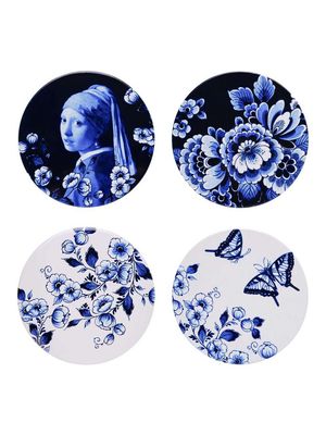 Heinen Onderzetters Dag & Nacht set van 4, delfts blauw