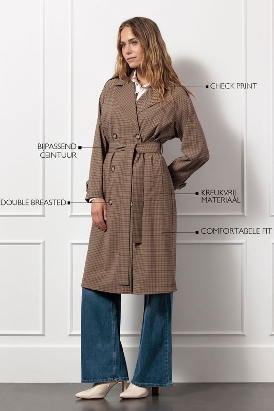 Studio Anneloes Laurien check trenchcoat, caramel/latte