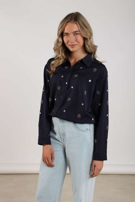 Nukus Newport Blouse Embroidery, Navy/Silver