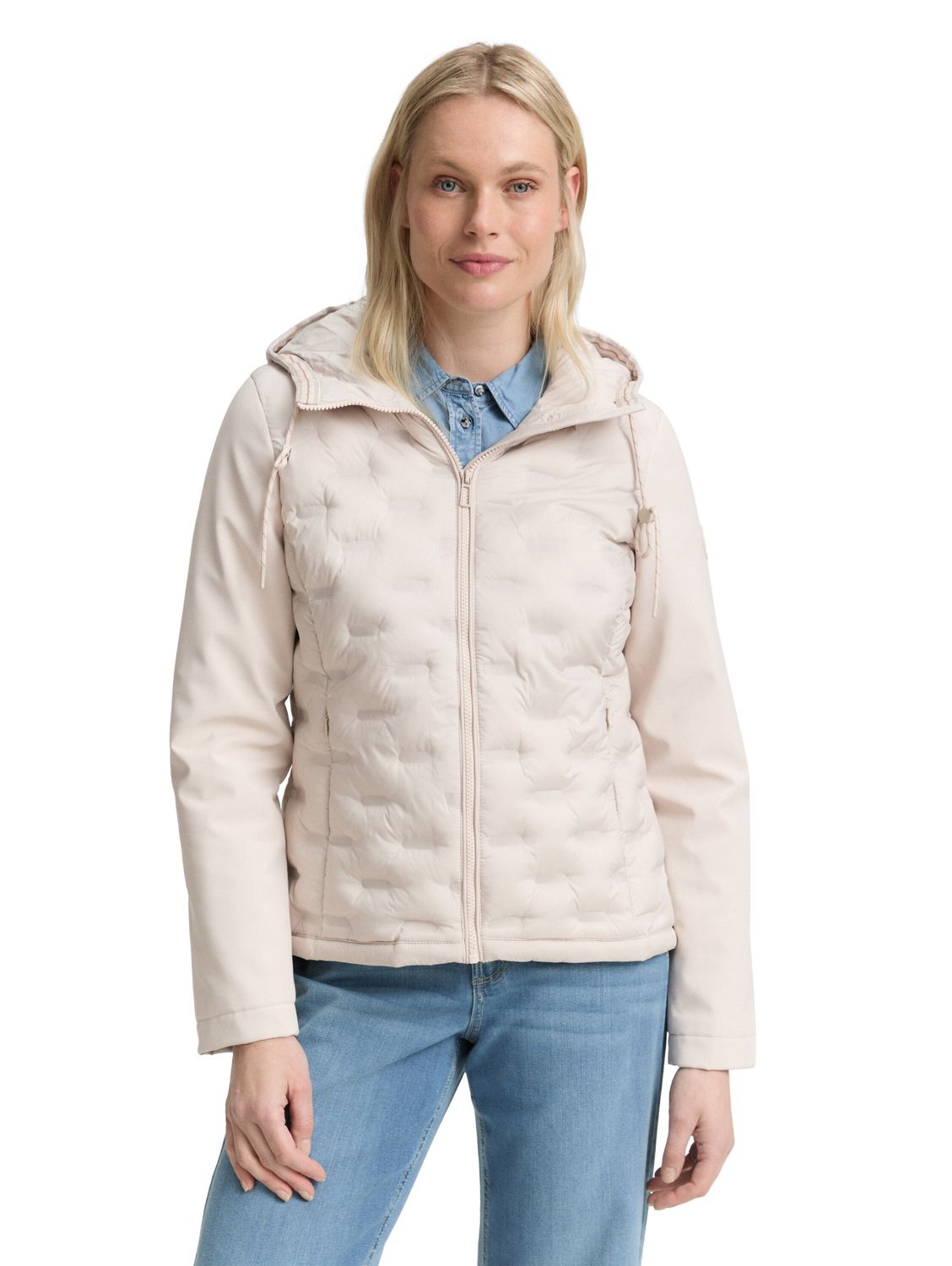 Tom Tailor Hybride gewatteerde jas met hoodie, cold beige