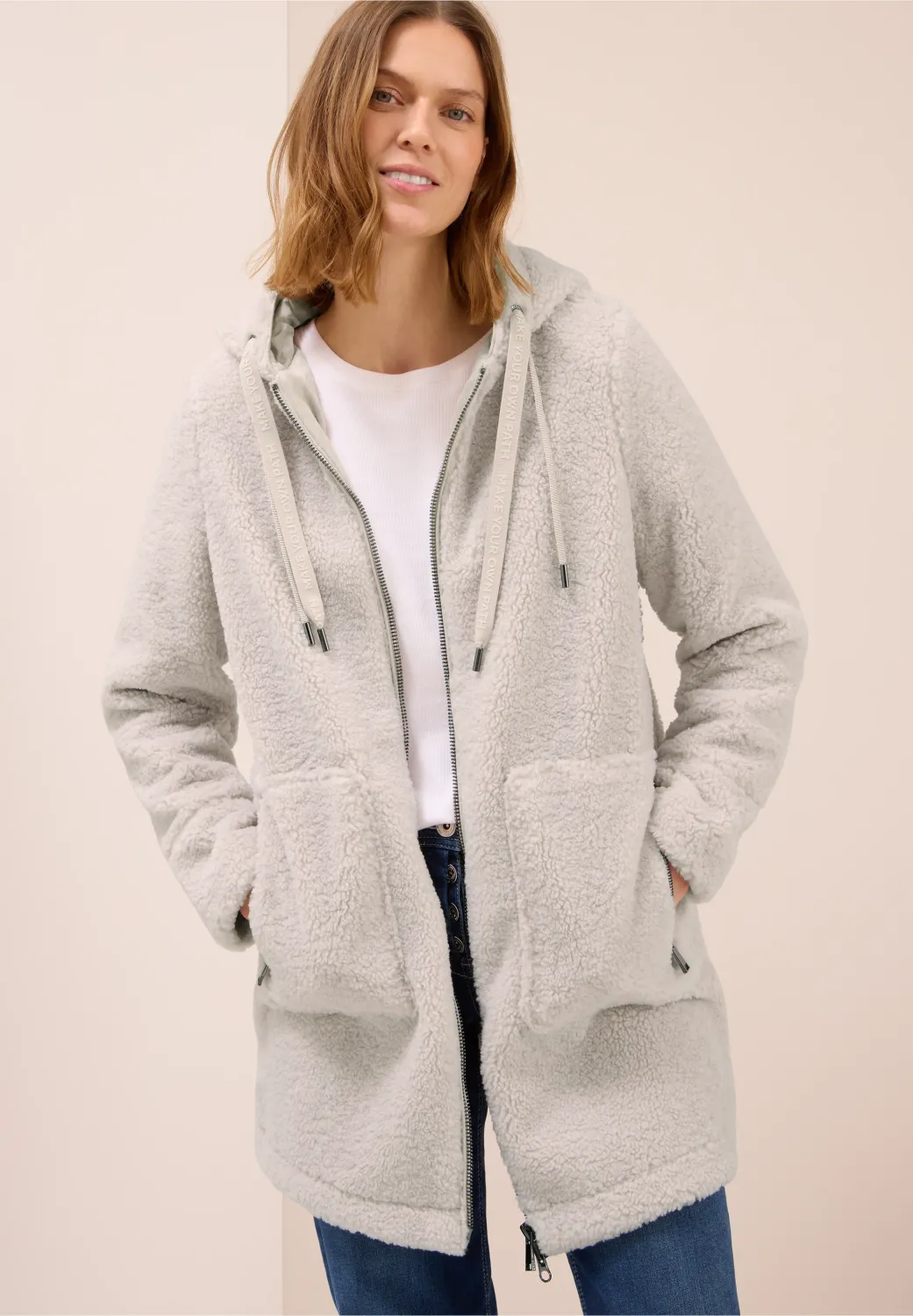 Cecil Long Teddy Coat, teddy vanilla white