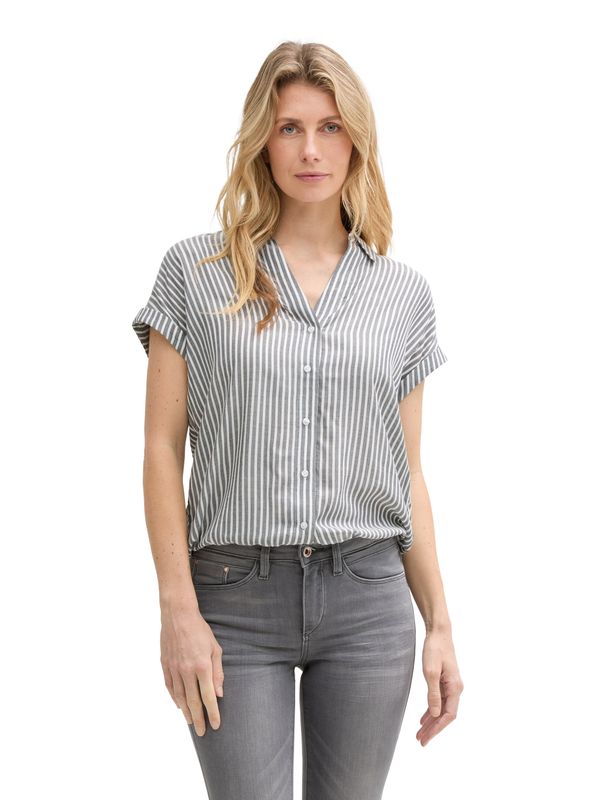 Tom Tailor Losvallende blouse met streeppatroon, navy white thin stripe