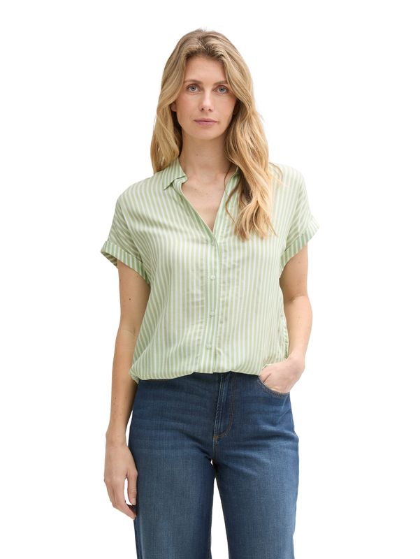 Tom Tailor Losvallende blouse met streeppatroon, true green white thin stripe