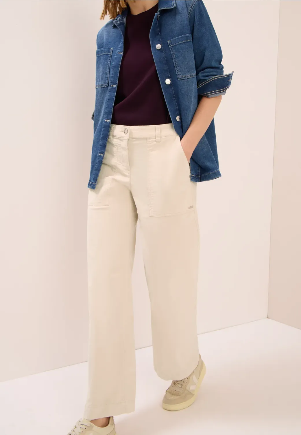 Cecil wide Legs corduroy broek,, oat milk beige