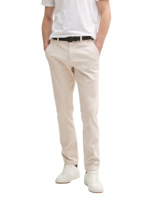 Tom Tailor Slanke Chino met riem, white beige zig zag structure