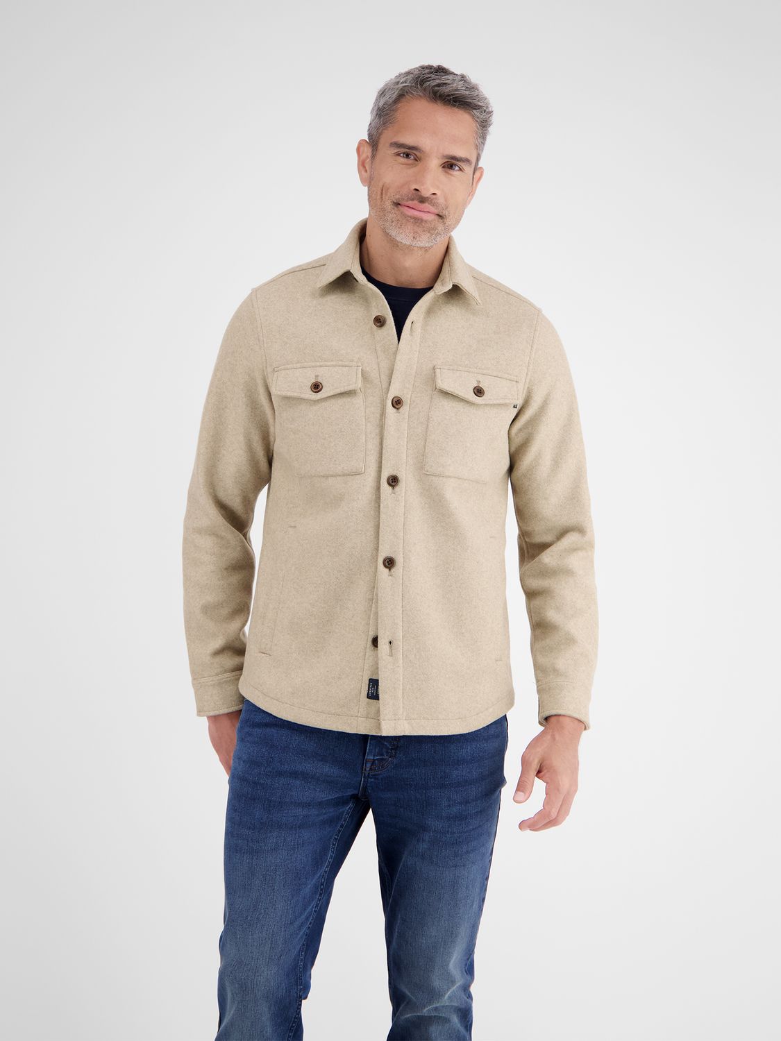 Lerros Urban-style overhemdjas in wollook, broken white me