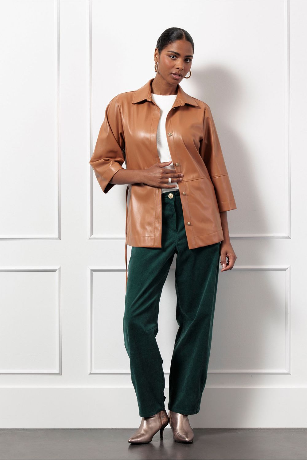 Studio Anneloes Lenny faux leather blouse, cognac