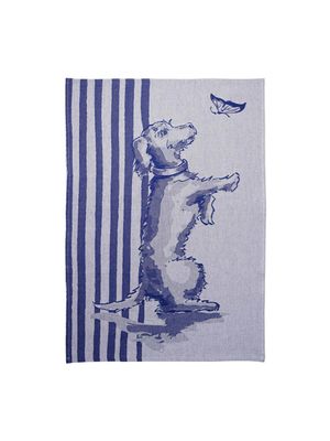 Heinen Theedoek Teckel Nhaan streep, delfts blauw