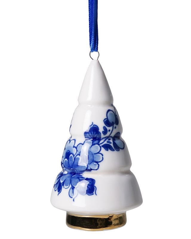 Heinen Kerstornament Kerstboom Kegel - Keramiek - 9,5 cm, delfts blauw