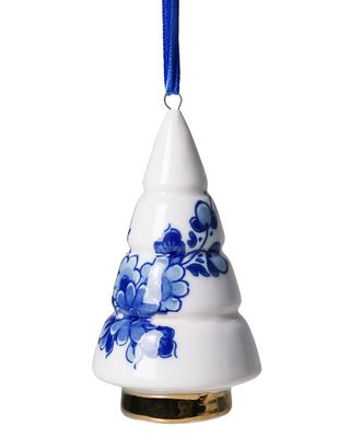 Heinen Kerstornament Kerstboom Kegel - Keramiek - 9,5 cm, delfts blauw