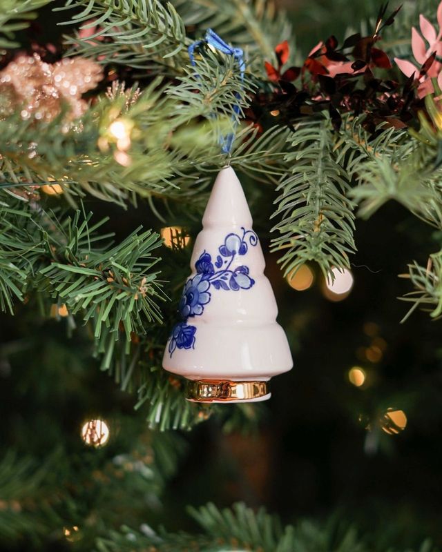 Heinen Kerstornament Kerstboom Kegel - Keramiek - 9,5 cm, delfts blauw