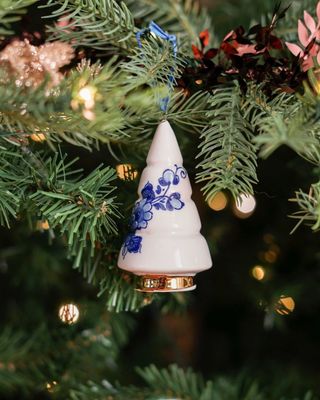 Heinen Kerstornament Kerstboom Kegel - Keramiek - 9,5 cm, delfts blauw