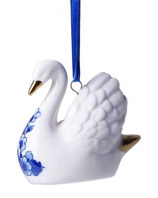 Heinen Kerstornament Zwaan - Keramiek - 4 cm, delfts blauw