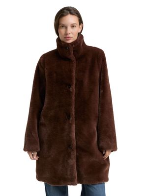 Tom Tailor Mantel van imitatiebont, dark pecan brown