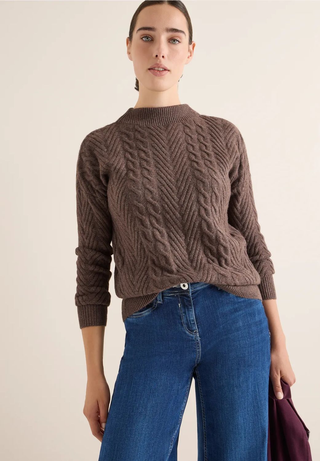 Cecil Jumper met kabelpatroon, mushroom taupe melange