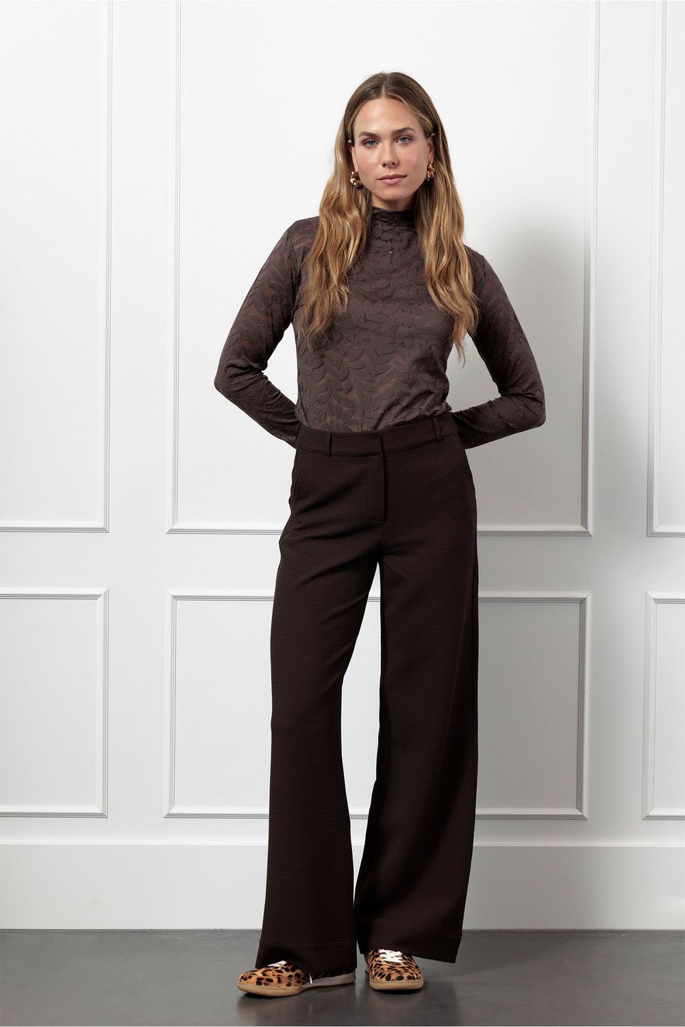 Studio Anneloes Lexie waffle trousers, espresso
