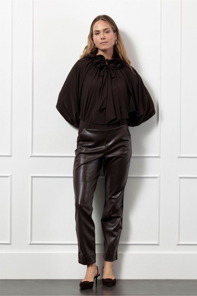 Studio Anneloes Anne faux leather trousers, espresso