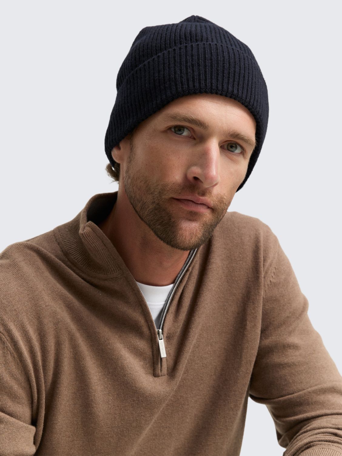Tom Tailor Beanie gebreide muts met wol, Knitted Navy Melange