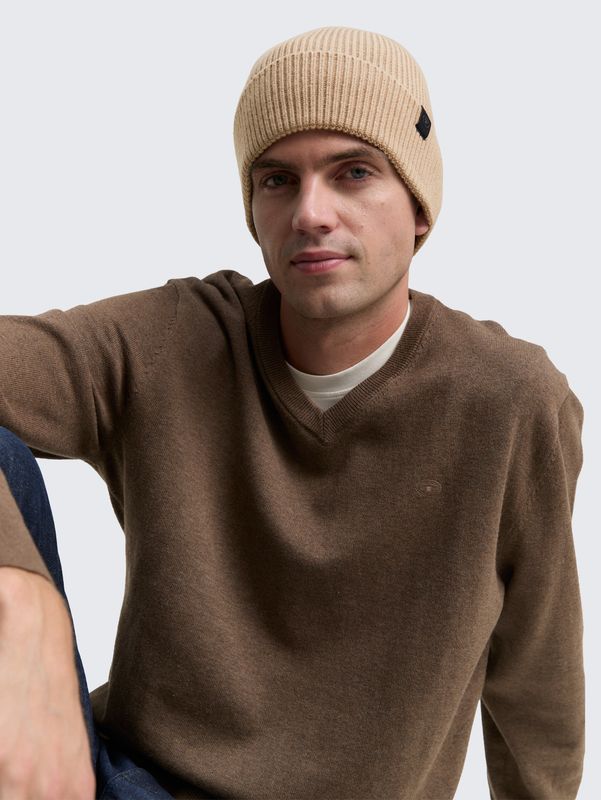 Tom Tailor Beanie gebreide muts met wol, soft light beige melange
