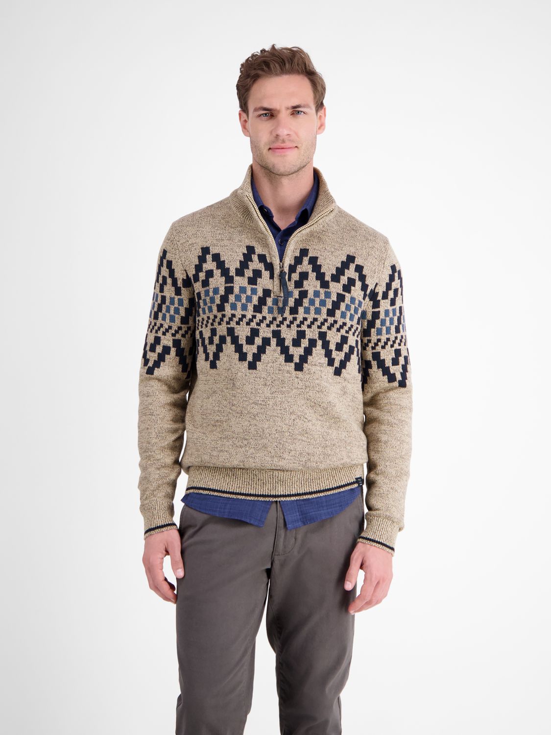Lerros Herentrui met Noors patroon, Tender Beige Melange