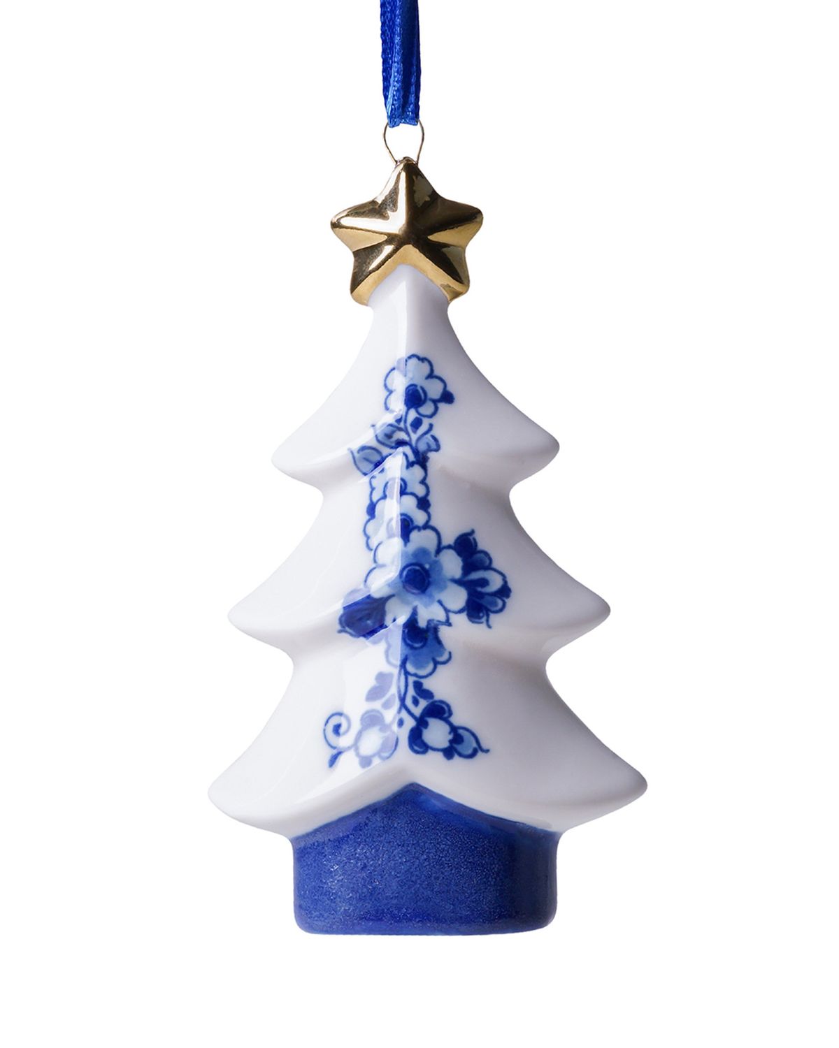 Heinen Kerstornament Kerstboom Ster - Keramiek - 9,5 cm, delfts blauw