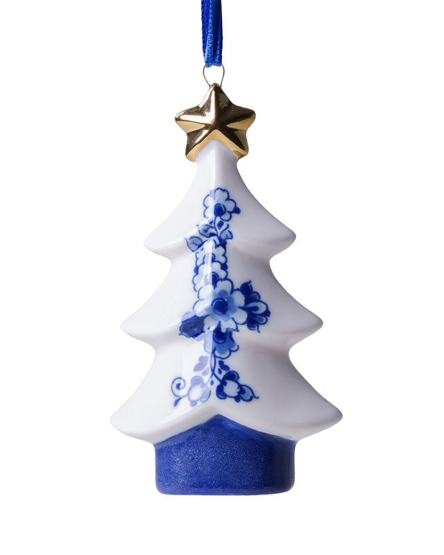 Heinen Kerstornament Kerstboom Ster - Keramiek - 9,5 cm, delfts blauw