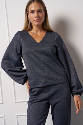 Studio Anneloes Claudina sparkle top, dark blue/silver Studio Anneloes Claudina sparkle top, dark blue/silver